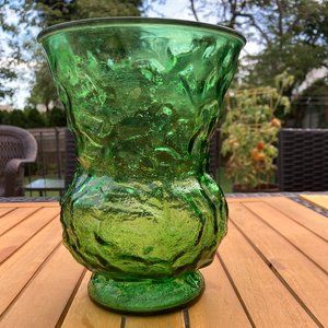 Vintage Collectible E.O. Brody Co. Emerald Green Crinkle Glass Vase